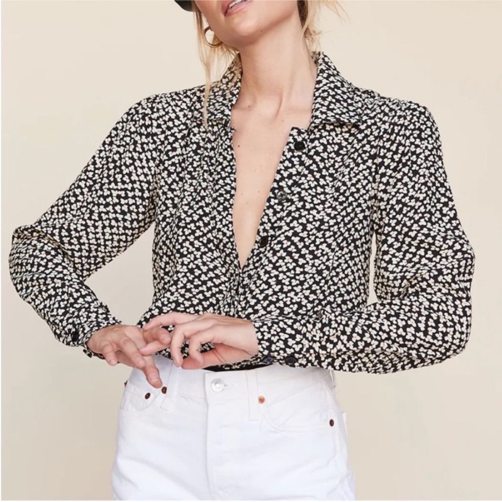 LPA Black and White Leaf Patterned Bodysuit